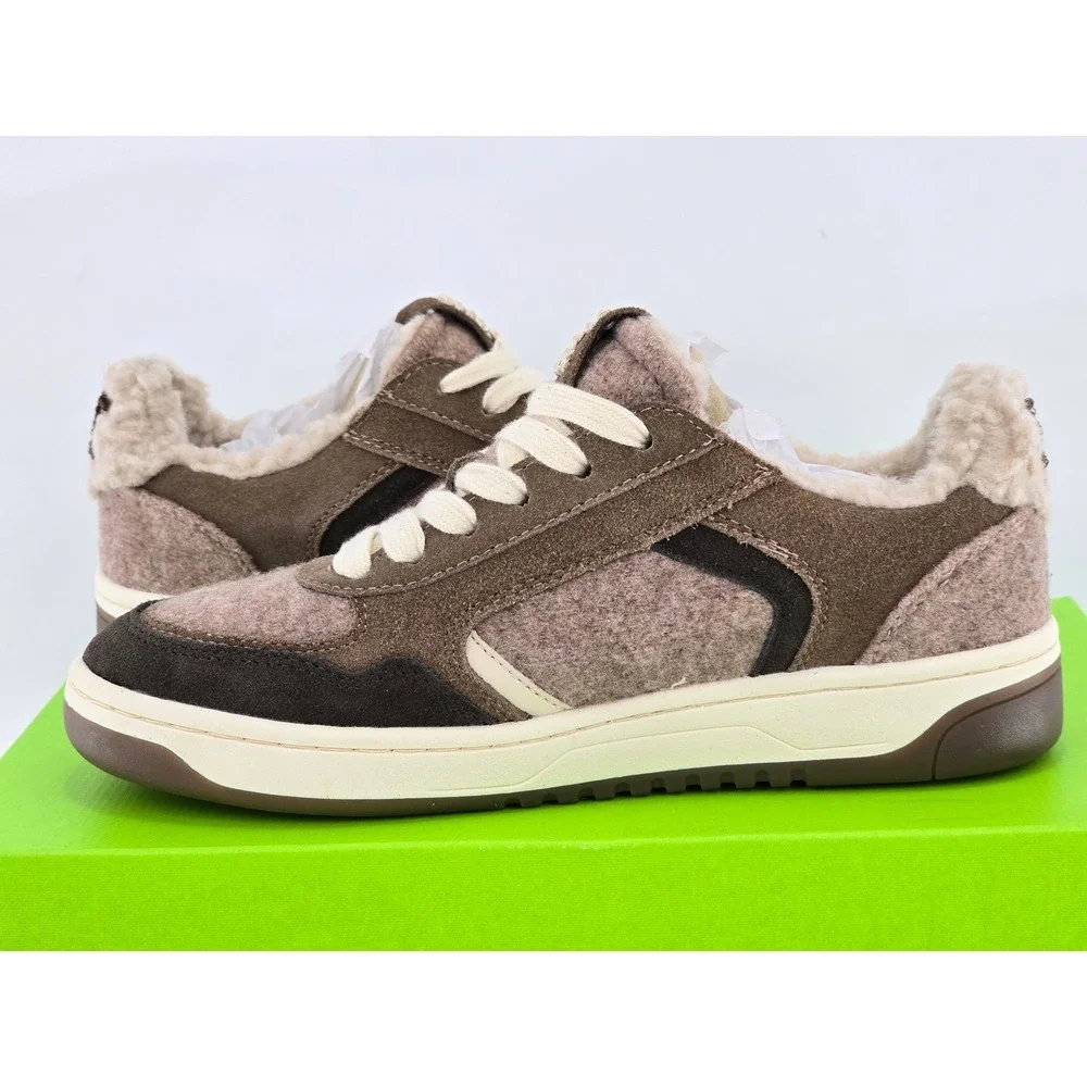 Sam Edelman Harper Cozy Sneakers Womens 5.5 Taupe Faux Fur Trim - NEW
